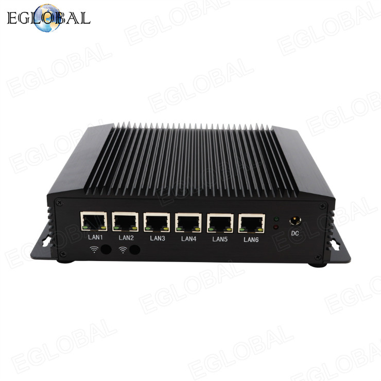 Eglobal 6 x RJ45 Giga LAN barebone mini pc core i5 8265U fanless mini pc 12V support AWAL/RTC/WOL