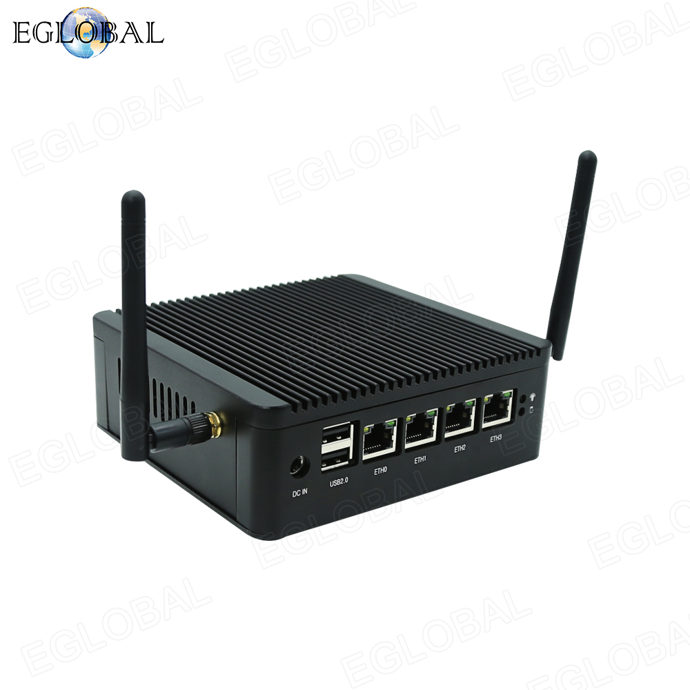 Eglobal pFense Fanless Mini PC intel Celeron N4000 4*RJ45 Lan HDMI DP dual Display AES VPN Router