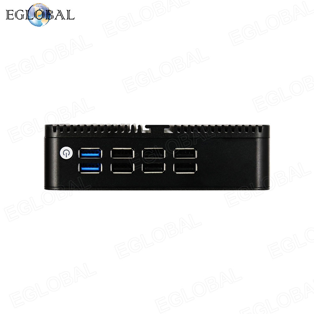 Eglobal Mini PC 8*USB 2*HDMI 1*DP Low Consumption Fanless smart Mini Computer Windows 10 Auto Power
