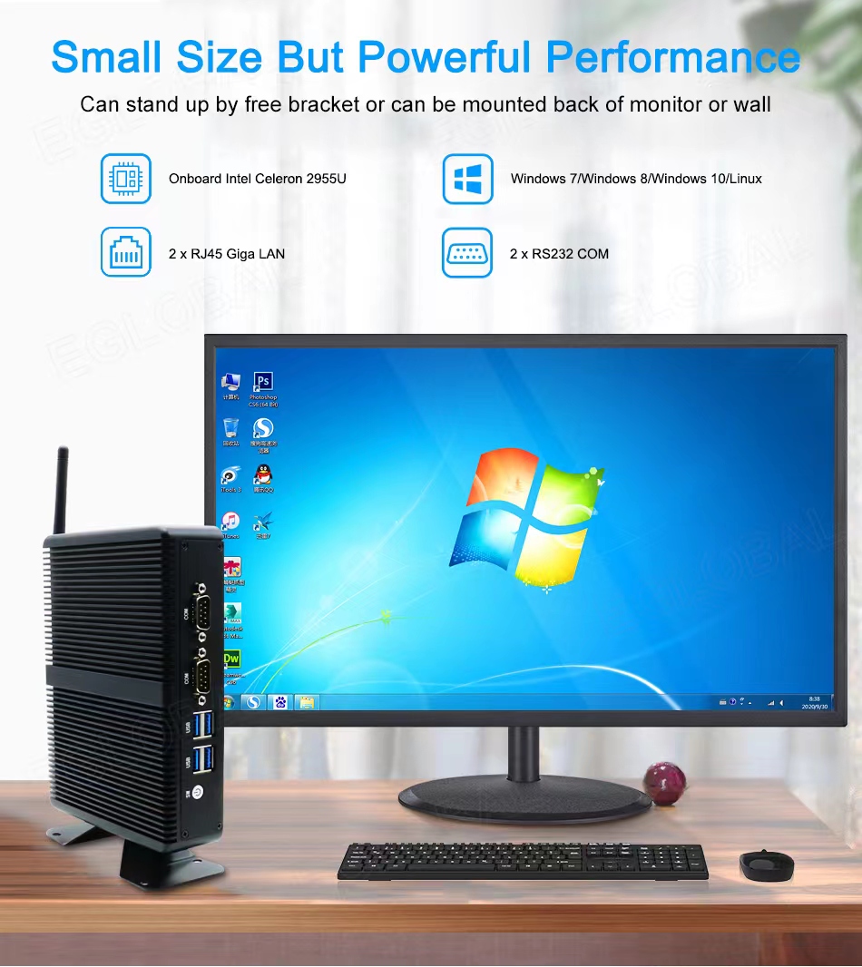 Eglobal Hot selling Fanless Mini PC Intel core i5 4200U 2* lan 2* COM W&B Small size Computer