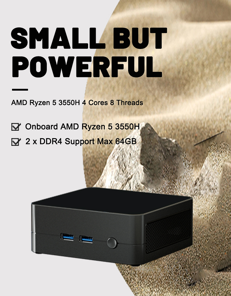 Eglobal Ryzen5 3550H Nuc Mini PC 2*HDMI 2*DDR4 Slot NVMe SSD Small Computer Wifi Bluetooth