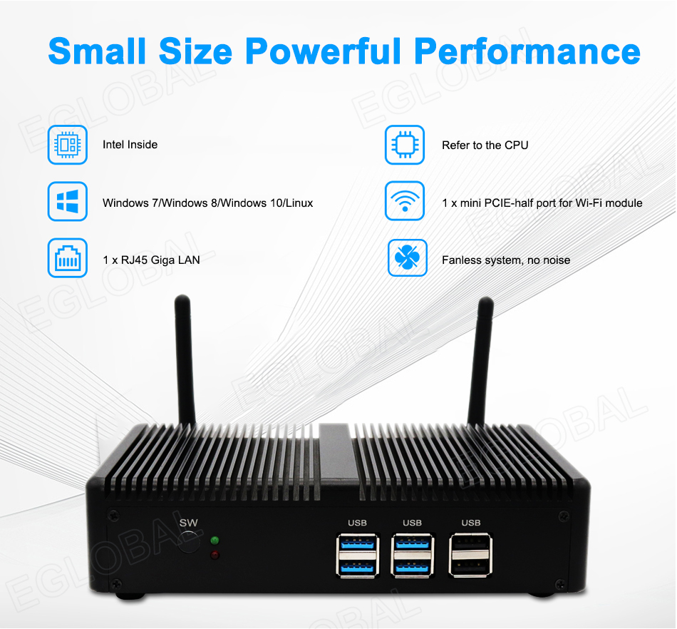 Eglobal Onboard N150 Up to 3.6GHz Fanless Mini PC 24Hours Dual Lan Dual COM DDR4 Small Computer