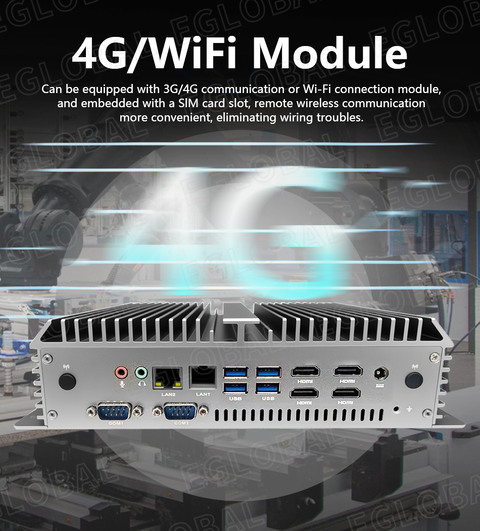 Eglobal New Design Full Aluminum Alloy Silver Fanless Industrial Mini PC Intel Core i7 1255U 4*HD2.0