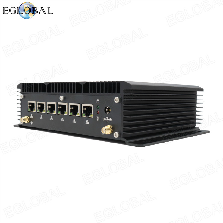 Eglobal fanless industrial mini pc computer intel core i3 7100U 6lan ports firewall Pfense router